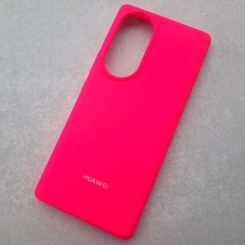 Чехол для Huawei Honor 70, Silicone Case с логотипом, неоново-розовый