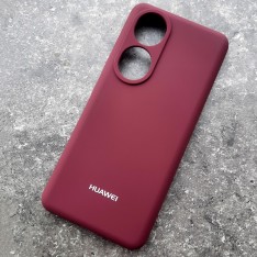 Чехол для Huawei Honor 90, Silicone Case, с логотипом, марсала