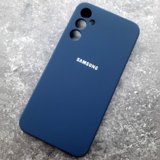 Чехол для Samsung A34, Silicone Case, с логотипом, темно-синий матовый