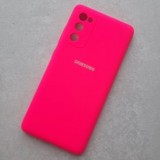 Чехол для Samsung S20 FE, Silicone Case, с логотипом, неоново-розовый