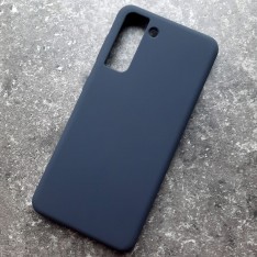 Чехол для Samsung S21, Silicone Case, темно-сине-серый матовый