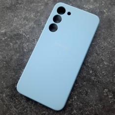 Чехол для Samusng S23 Plus, Silicone Case, с логотипом, голубой