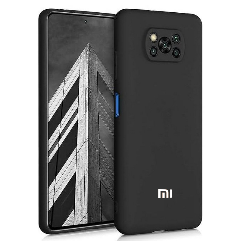 Чехол для Xiaomi Poco X3, Silicone Case, с логотипом, черный Чехол для Xiaomi Poco X3, Silicone Case, с логотипом, черный
