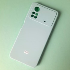 Чехол для Xiaomi Poco X4 Pro, Silicone Case с логотипом Mi, бледно-ментоловый