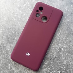 для Редми 12Ц чехол, Silicone Case с логотипом Mi, марсала
