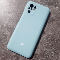 Чехол на Ксяоми Редми Ноте 10, Silicone Case, с логотипом, ментоловый