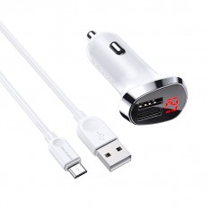 Зарядное в машину Borofone BZ15 с кабелем micro-USB, белый