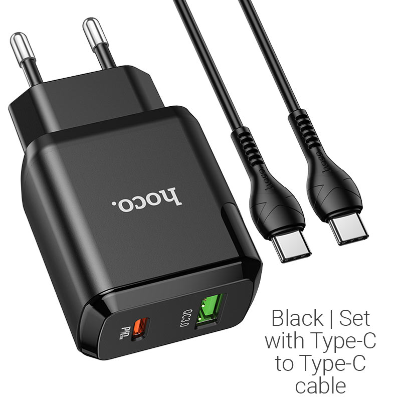 Быстрая PD-зарядка 20W с кабелем Type-C - Type-C Hoco N5, черный