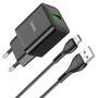Сетевое зарядное Hoco N26 USB QC3.0, с кабелем Type-C, черный