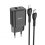Зарядное устройство USB QC + PD 20W , кабель  Lightning Hoco N28 черный