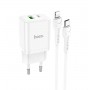 Зарядное устройство USB QC + PD 20W , кабель Lightning Hoco N28 белый