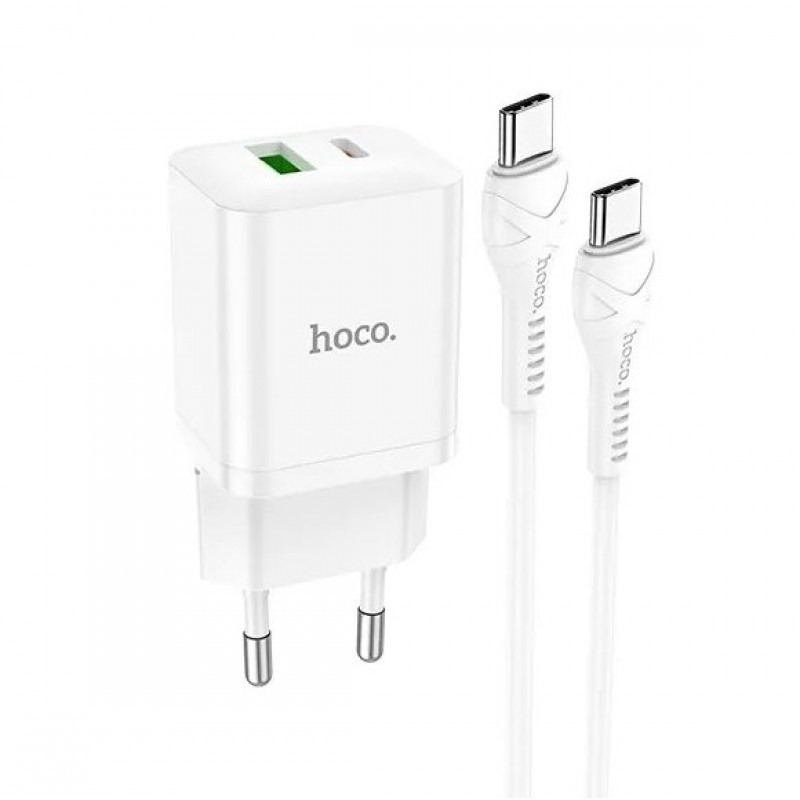 Зарядное устройство USB QC /PD 20W + кабель Type C , Hoco N28 белый