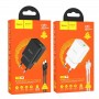 Зарядное устройство USB QC + PD 20W , кабель Lightning Hoco N28 белый