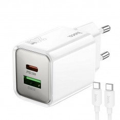 Сетевое зарядное Hoco N46 PD 20W + USB QC3.0, набор с кабелем Type-C - Type-C, белый