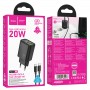 Сетевое зарядное Hoco N61 PD 20W + USB QC3.0, набор с кабелем Type-C - Type-C, черный