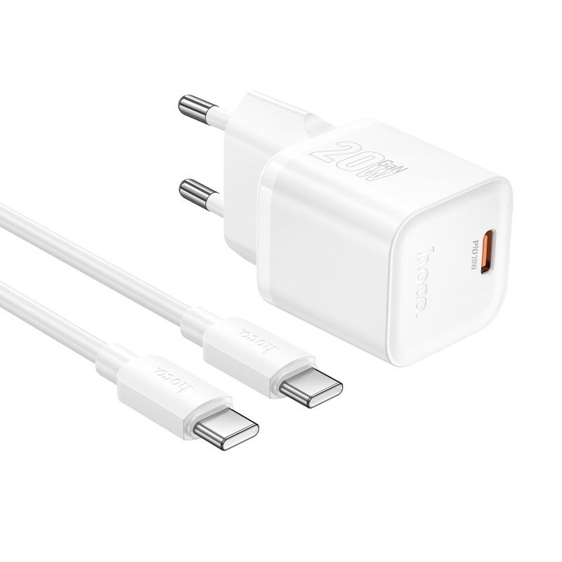 Сетевое зарядное Hoco N64 PD 20W, набор с кабелем Type-C - Type-C, белый