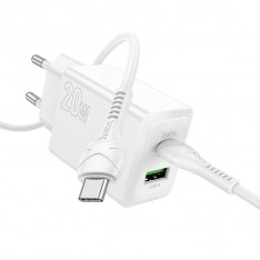Сетевое зарядное Hoco N69 PD 20W + USB QC3.0, набор с кабелем Type-C - Type-C, белый