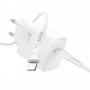 Сетевое зарядное Hoco N70 PD 30W, набор с кабелем Type-C - Lightning белый