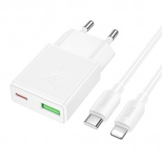 Сетевое зарядное Hoco N73 PD 20W + USB QC3.0, набор с кабелем Type-C - Lightning, белый