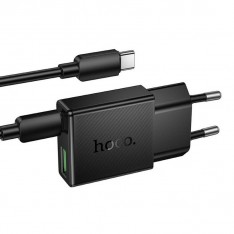 Сетевое зарядное Hoco N73 PD 20W + USB QC3.0, набор с кабелем Type-C - Type-C, черный