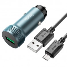 Зарядное в автомобиль Hoco Z49A, с Micro-USB кабелем, металлик