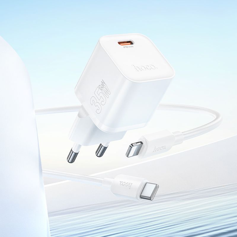 Быстрая зарядка / зарядка iPhone / Hoco N66 белый, набор с кабелем Type-C -  Lightning
